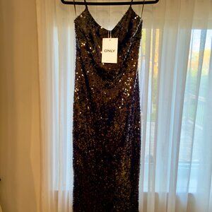 ONLY Black Sequin Cowl Neck Midi Dress – Elegant Party/Evening Look